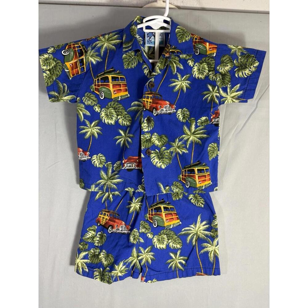 RJC Blue Hawaii Kids Shirt & Shorts Set 24 months Made in Hawaii USA Woody Cars